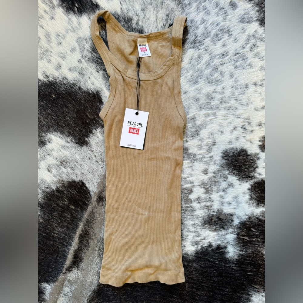 Re/Done X Haines.Ribbed Cotton Tank Top. Women’s size xs. Color Sand.Made In USA